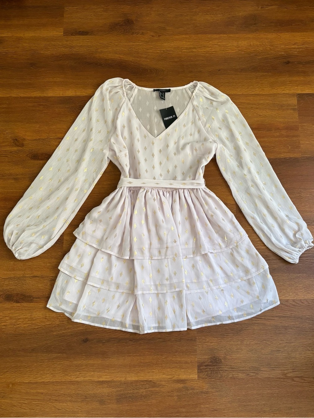 NWT Forever 21 Lavender & Gold Ruffled Mini Dress - M